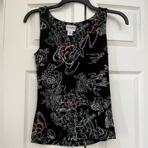 ⭐️EUC - Chico's Travelers Cami Blavk with Floral Tank Top Blouse -Woman's Size 0